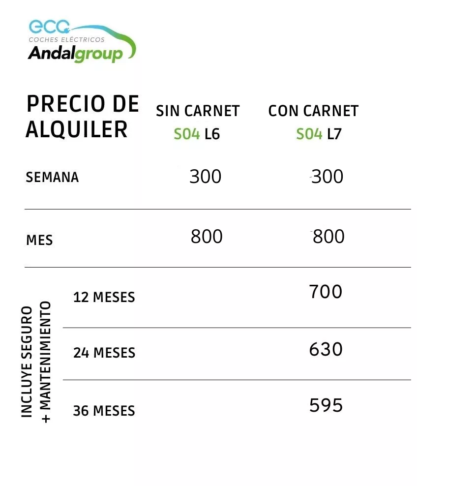 Alquiler de coches sin carnet eléctricos PRECIO DE ALQUILER 5